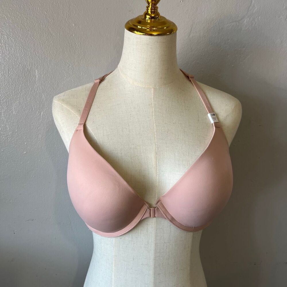 pink Victoria's Secret PINK Wear Everywhere™ front-close bra features lightly li